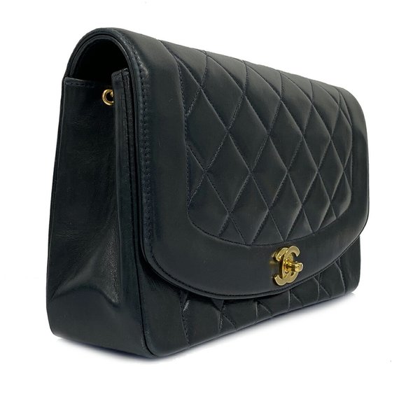 Chanel Shoulder Bag Diana Chain Lambskin Black Gold Hardware Women's - Picture 2 of 14